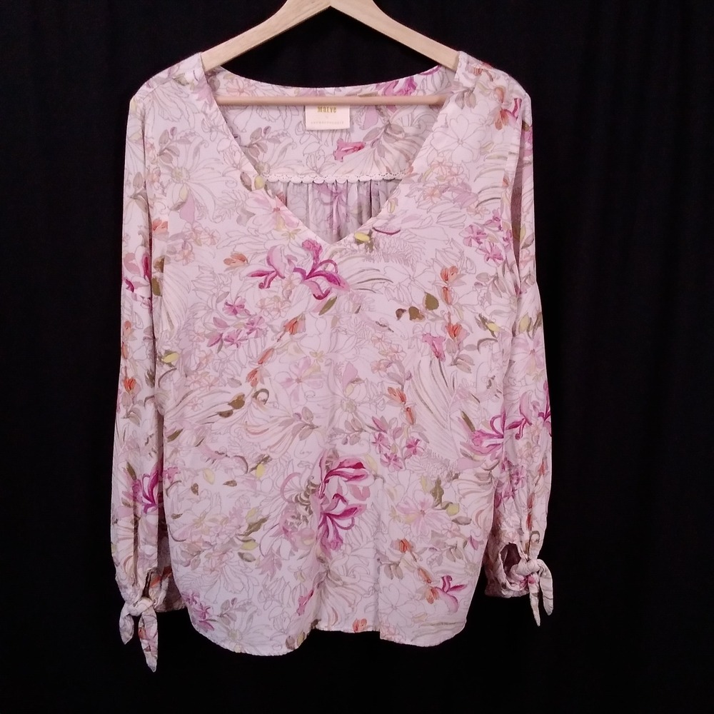 Maeveโ Anthropologie Womens S Pernille Floral Print Tie Sleeve Blouse Top V Neck